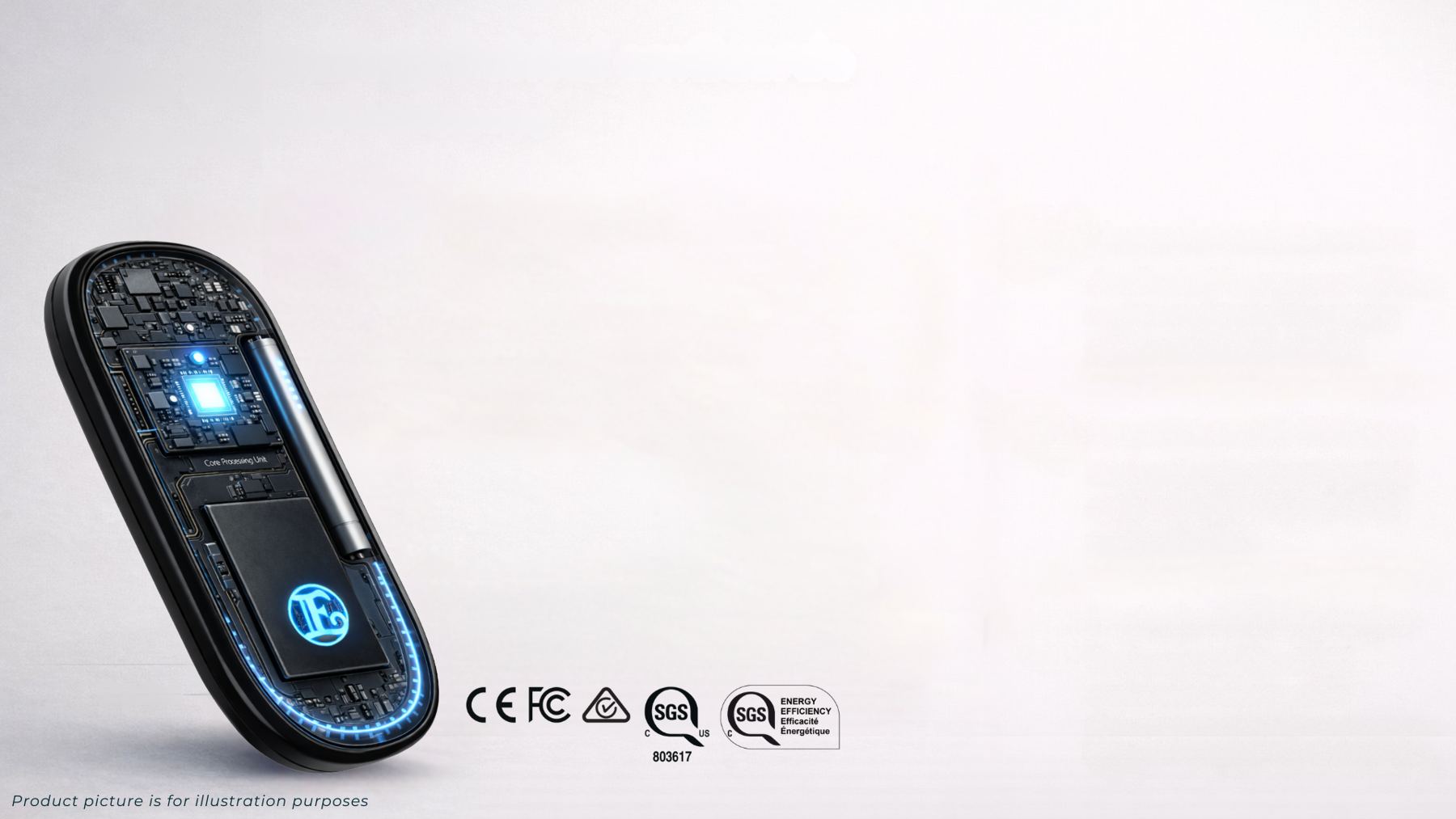 Cutaway illustration of emGuarde showing its internal harmonic oscillator and antenna